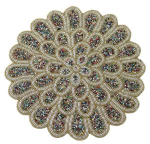 Mantel Individual de mesa con abalorios hechos a mano con bordado, decoración de comedor con cuentas, proyecto de bordado, mantel Individual hecho a mano de La India - Product Image 1