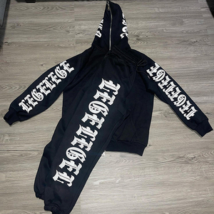 Sudadera con capucha con parche bordado desgastado personalizado lavado ácido boxy fit Vintage pantalones de chándal de algodón para hombre y conjunto de chándales para correr - Product Image 4