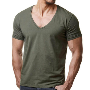T-shirts en coton à col en V pour hommes, grandes tailles, couleur unie, col en V profond, manches courtes, coupe ajustée, sous-vêtements pour hommes - Product Image 6