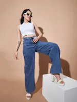 Jean en denim bleu clair taille haute pour femme, coupe droite, décontracté, respirant, style Y2K, avec broderies, déchirures, nœuds et décorations à pampilles, coupe bootcut