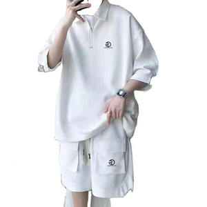 เซ็ต2ชิ้นสำหรับผู้ชายกางเกงขาสั้นผ้าโพลีเอสเตอร์100% ลำลองเสื้อเชิ้ตแขนสั้นซักได้สีล้วนทำตามสั่ง - Product Image 4