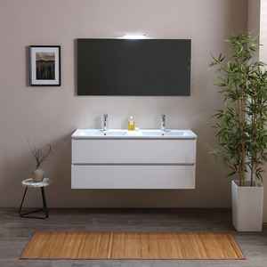 Mueble de Baño Blanco de 120 CM con 2 Cajones y Luz LED, Lavabo Doble para Belice - Product Image 2