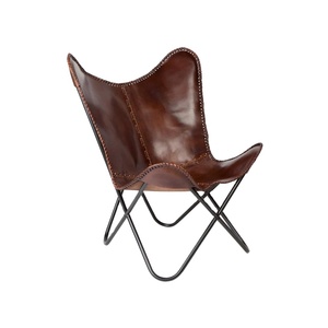 Lightweight Black Leather Butterfly Leisure <b>Chair</b> for Living Room Foldable Stand Rustic Iron Side Stitching Outdoor Dining - Product Image 1