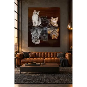 Fida Three Cats with Tiger and Panther Reflections in Water <b>Canvas</b> Print - Product Image 1