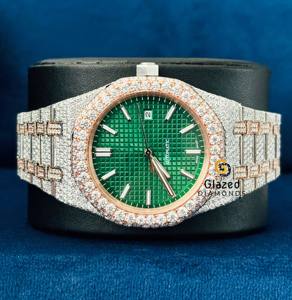 Premium Quality Fully Iced Out Two Tone Luxury Silver Original Hip Hop Green Dial <b>Men</b> Moissanite Diamond Wrist <b>Watch</b> - Product Image 2