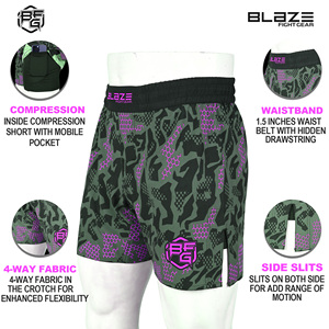 2 en 1 Short MMA pour homme 95% polyester 5% spandex double couche avec poche pour téléphone et motif décoratif - Product Image 6