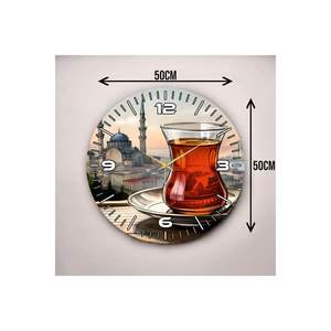 Colorful Istanbul Tea Pattern Wooden Table <b>Wall</b> <b>Clock</b> <b>50cm</b> Silent Gift with Number - Product Image 4