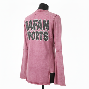 Camiseta de Manga Larga de Algodón Suave para Mujer, 180 GSM, Lavado Ácido, Rosa, Manga Raglán, Panel con Estampado Personalizado, Logotipo, Camiseta de Algodón - Product Image 5