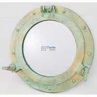 Miroir mural nautique moderne en aluminium marin, type hublot de bateau, bleu ciel et patine marron, 12 pouces, pour décoration intérieure