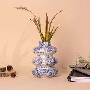 Jarrón de Cerámica Azul Pizarra con Tres Anillos, Estilo Art Deco Tradicional, Pequeño y Alto, de Porcelana, para Decoración del Hogar - Product Image 2