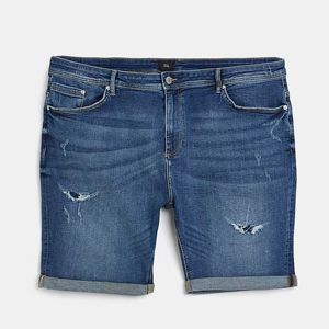 Pantalones cortos de tela vaquera 70% algodón, 2% elastano, 28% poliéster, ajustados, con dobladillo, cinturón, azul - Product Image 5