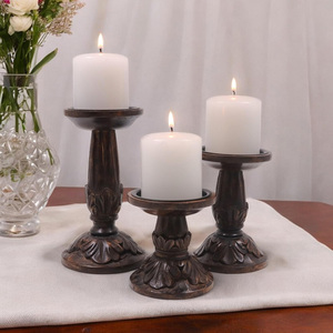 Juego de suministro de fábrica de 3 portavelas de pilar de madera de mango marrón oscuro Pilares de madera para vela Precio barato para vendedores en línea - Product Image 6