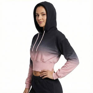 Wholesale Price Stylish Ladies Oversized Sleeves Cropped <b>Top</b> Hoodies Wide Waistband Baggy Fit Cotton Fleece Streetwear Hoodies - Product Image 2