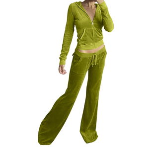 Conjunto de chándales con capucha recortada y pantalones acampanados para mujer, cómodo y elegante - Product Image 2