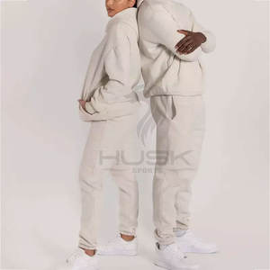 Conjunto de pantalones de dos piezas deportivos de lana de invierno unisex, trajes de jogging de patrón sólido, chándales al por mayor para hombres y mujeres - Product Image 3