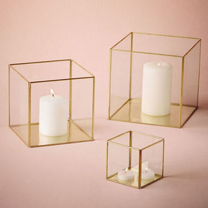 Juego de 3 portavelas votivas de cristal de hierro y Metal de forma cuadrada, moderno, de lujo, hecho a mano, ligero, duradero, decoración del hogar, Mesa - Product Image 1