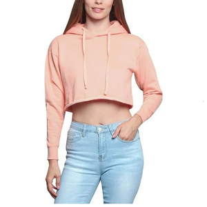 Sudadera con capucha de algodón 100% para mujer de la mejor calidad, Top corto con hombros caídos de invierno personalizado con logotipo frontal y Top con cordón - Product Image 3