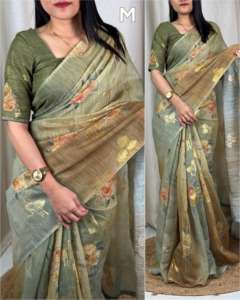 Beautiful <b>Dress</b> <b>Muslin</b> Cotton Jacquard Saree Blouse With Lurex Zari Jacquard Butta and Digital Print Tussels Work Woman Fashion - Product Image 5