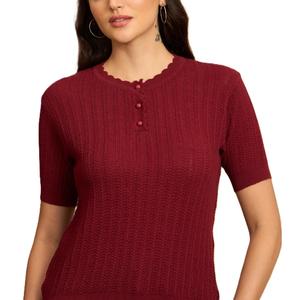 Pull en tricot à col rond à motif uni décontracté pour femmes, haut à manches courtes doux pour l'automne en provenance du Bangladesh - Product Image 5