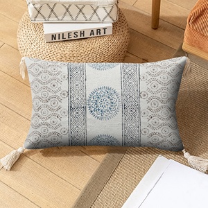 100% cotton thủ công hiện đại sọc hình học hoa đệm khối in gối cổ điển thêu chân dung công việc - Product Image 4