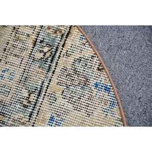 Alfombra Vintage, Redonda de 2.5x1.5 pies, Alfombra Turca, Alfombra Persa de Lana Azul Marrón - Product Image 5