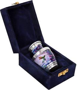 Hummingbird Style Brass Cremation Urn for Ashes Customized Logo Small Silver Urns with Velvet <b>Box</b> Wholesale Funeral Supplies - Product Image 3
