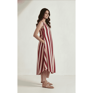 Conjunto de Kurta de Crepé Asimétrico a Rayas Color Cranberry - Product Image 5