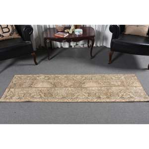 Alfombra Vintage de 1.7x6.4 pies, Alfombra Turca, Alfombra de Lana Marrón Abstracta - Product Image 2