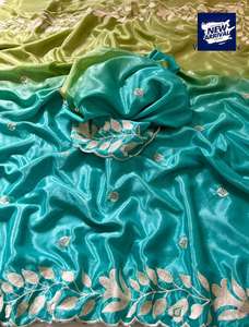 Trabajo bordado puro suave Chinon seda Sari para fiesta boda Diwali Festival desgaste mujeres con exclusiva blusa elegante más vendida - Product Image 3