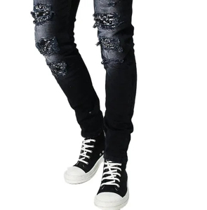 Pantalones Vaqueros de Algodón 100% de Alta Calidad al por Mayor, Estilo Urbano, Desgastados, Ajustados, para Hombre - Product Image 4