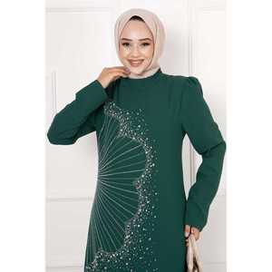 Robe de soirée trapèze en crêpe émeraude ornée de perles et de fleurs, confortable, longueur ras du sol, idéale pour les soirées formelles - Product Image 4