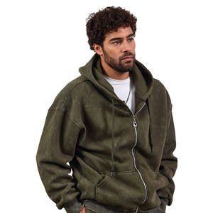 Survêtement vintage en coton avec logo personnalisé, lavage à l'acide, survêtement pour homme, survêtement empilé, lavage vintage, sweat-shirts à fermeture éclair - Product Image 5