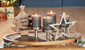 Support à bougies en bois de manguier avec éléments en aluminium et sapin de Noël en bois sur le dessus, hauteur 26 cm, par un fabricant fiable - Product Image 2