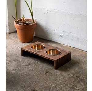 Comedero para Mascotas de Madera Hecho a Mano con Cuencos de Acero Inoxidable y Detalles de Ágata, Especial Ramadán - Product Image 4