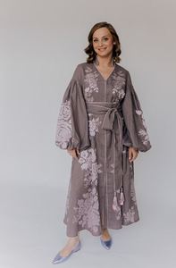 Robe ukrainienne Kaftan robe grise florale robe en lin vyshyvanka brodée ukrainienne 2025 meilleur prix toujours et meilleur en couleur - Product Image 4