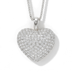 Pendentif SHREYA DIAM en forme de cœur avec pavé de moissanite et perle d'eau douce, en argent 925 plaqué rhodium, micro-incrustation, taille brillante, tendance - Product Image 1