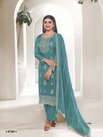 Dhwaja Export Nouveau Salwar en Soie Organza Lourde de Créateur, Broderie Multicouleurs à Fils et Paillettes, Séchage Rapide, Multicolore, Indien/Pakistanais