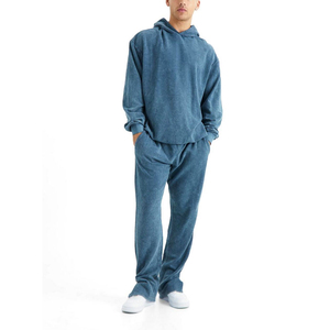 Pierna recta de alta calidad 100% algodón de lujo traje de sudor desgastado conjuntos con capucha Unisex hombre transpirable lavado ácido chándal - Product Image 1
