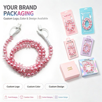 Câble USB 4-en-1 avec nœud en fausses perles et bracelet perlé, cordon de chargeur de téléphone tendance