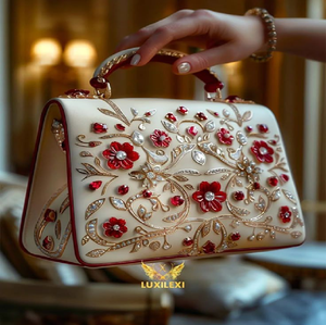 Elegant black frame bag with sophisticated golden wheat embroidery. Available at wholesale prices. - Product Image 2