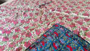 Hand Block Printed Cotton Quilt Floral Razai Reversible <b>Blanket</b> Bedding - Product Image 6