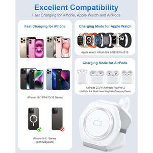 Stazione di ricarica Wireless magnetica pieghevole 3-in-1 per dispositivi Apple adattatori da viaggio multipli - Product Image 1