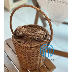 Adorable Rattan <b>Basket</b> with Bow-shaped Woven <b>Lid</b> Lovely Rattan Bow <b>Storage</b> <b>Basket</b> For Kids Made In Vietnam - Product Image 3