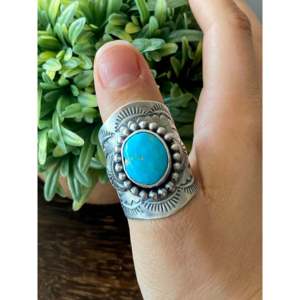 Boyd J Ashley Kingman Turquoise & Sterling <b>Silver</b> <b>Statement</b> <b>Ring</b> Bezel Setting Size 14.75 for Everyday Wear - Product Image 2