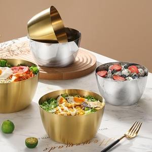 New Hand-crafted Golden Material Serving Bowl with <b>Large</b> Containing Capacity Set of 5 with 3 Golden and 2 Silver Metal Bowls - Product Image 1