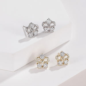 Prix usine 18K Solid Gold Diamond Flower Stud Boucles d'oreilles Round Cut Lab Grown Diamond Wedding Earring Cadeau d'anniversaire pour elle - Product Image 3