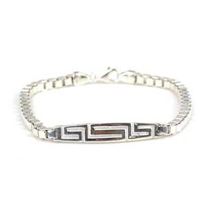 925 Sterling Silver Bracelet with Greek Motifs Rhodium Plated Diamond Pearl Set 18K Gold Rose Gold Religious Style <b>Charm</b> <b>Bangles</b> - Product Image 1