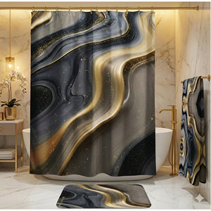Cortina de Ducha Cascada 3D Golden Vein, Diseño Moderno de Lujo, Tela de Poliéster Resistente al Agua, 12 Ojales Reforzados - Product Image 1