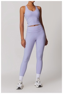 Lavender Crew Neck <b>Crop</b> <b>Top</b> High Waist Shorts 2 Piece Yoga Set Seamless Breathable Activewear - Product Image 5
