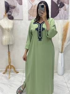 Green Traditional Muslim Crepe Abaya Long Sleeve Animal Print Breathable Ethnic Robe <b>Loose</b> Fit Women Islamic <b>Dress</b> for Daily - Product Image 1